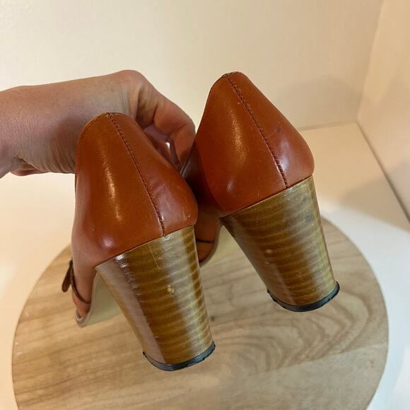 Vintage Dei Colli Made in Italy Tan Genuine Leather Buckle Stacked Heel Shoe 41 - Picture 6 of 15